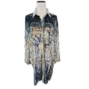Origami Blue Velour Y2K Western‎ Dreamcatcher tunic pockets oversized Size S